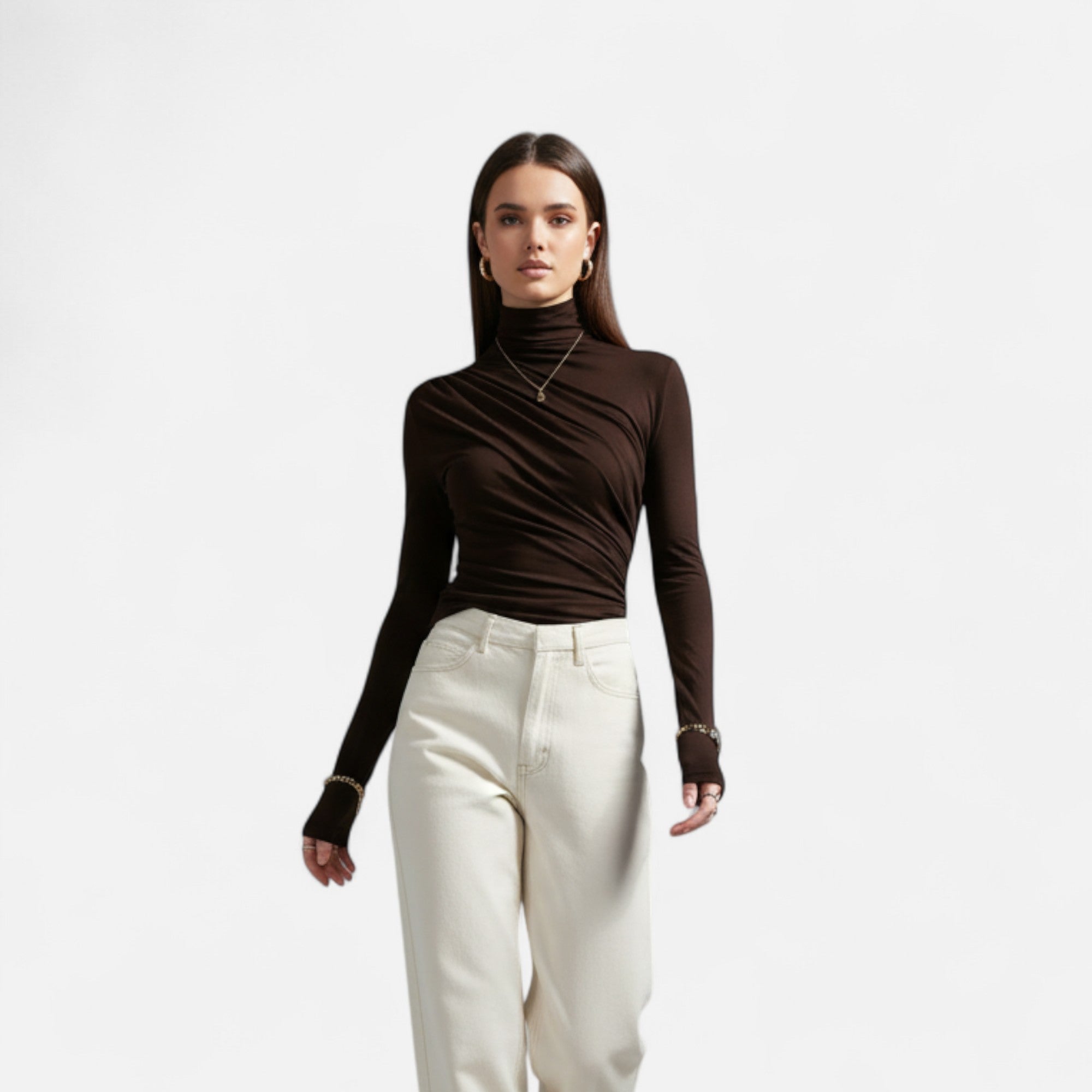 High Neck Blouse – Ruched Detail – Elegant Office to Dinner Style 1