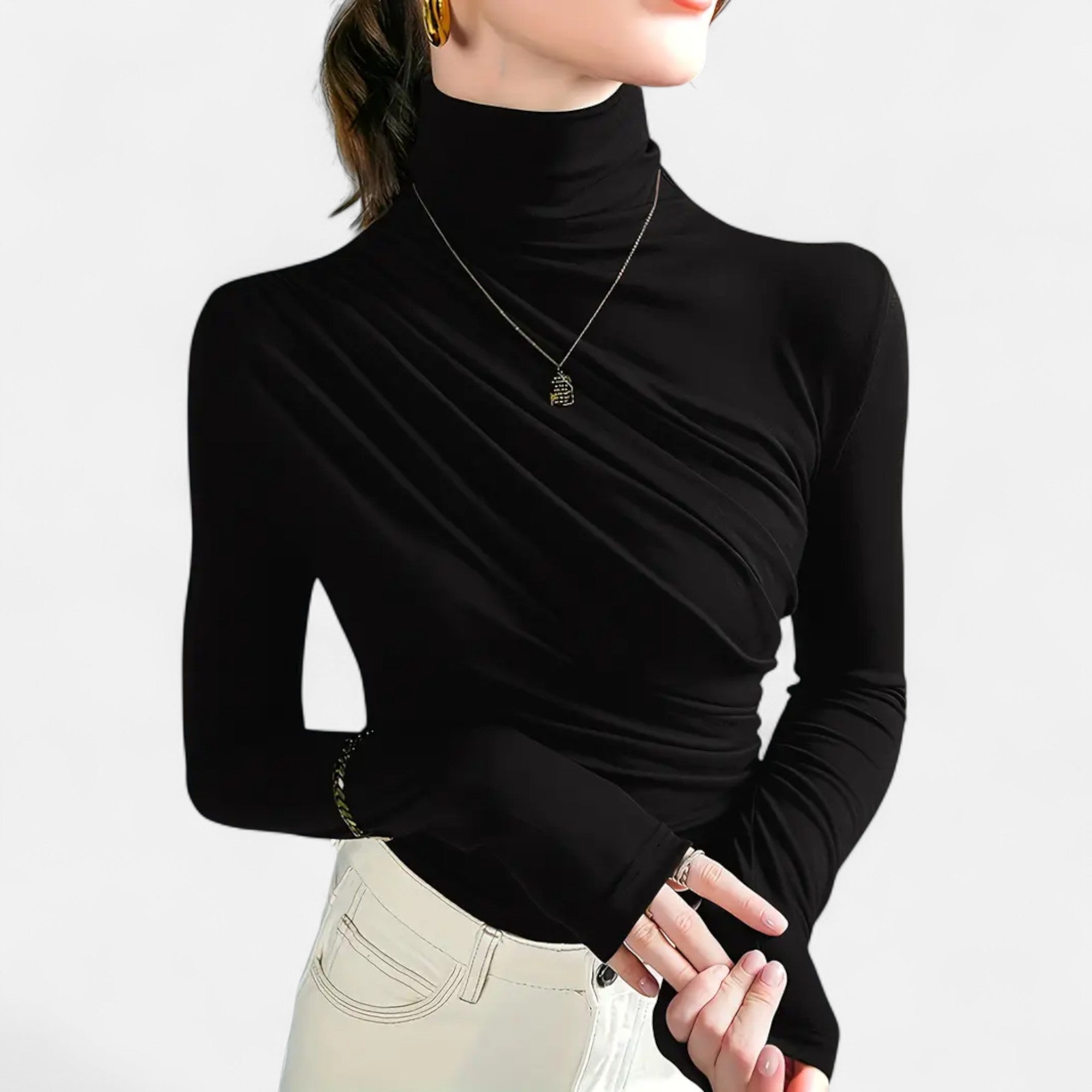 High Neck Blouse – Ruched Detail – Elegant Office to Dinner Style 7