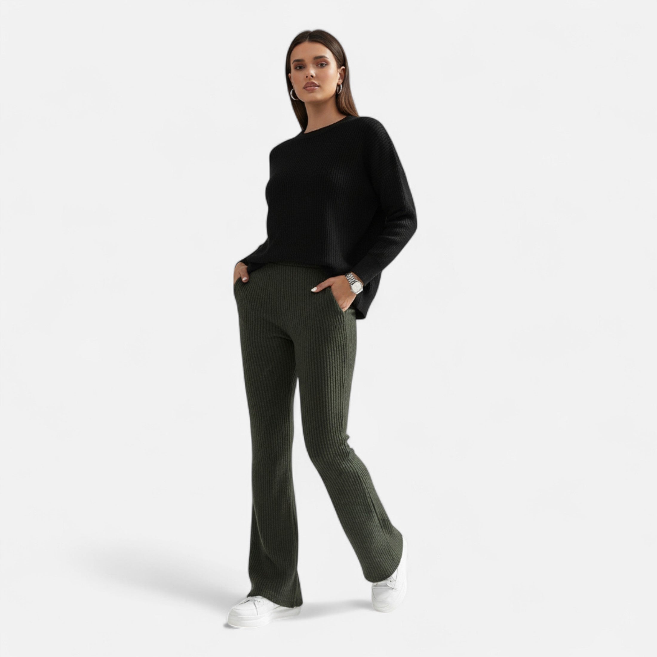 High Waist Pants – Flared Leg – Sophisticated Workwear Style 1