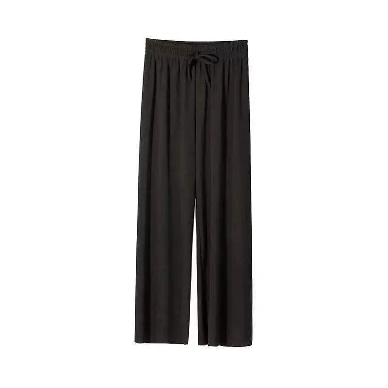 High Waist Wide Leg Trousers with Adjustable Drawstring – Vertical Stripe Palazzo Pants for Women 1