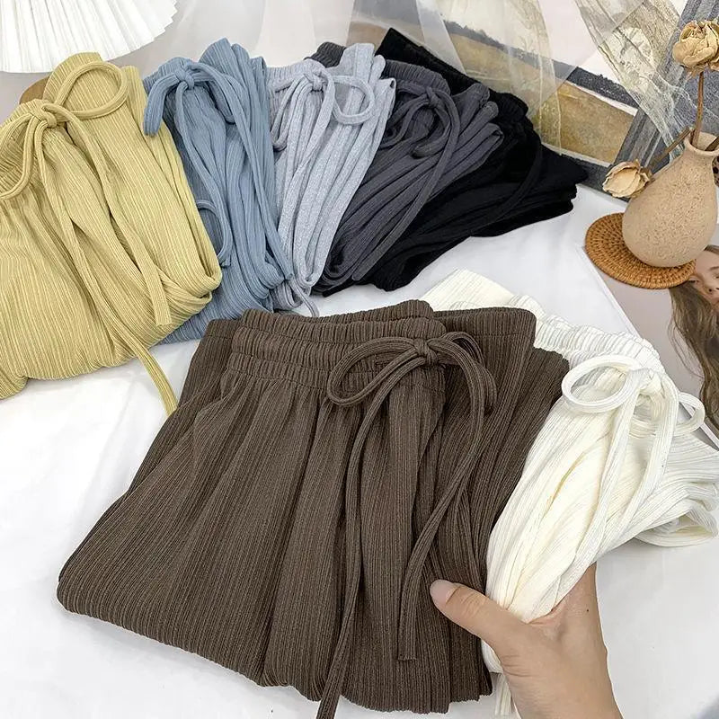 High Waist Wide Leg Trousers with Adjustable Drawstring – Vertical Stripe Palazzo Pants for Women 3