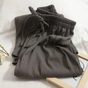 High Waist Wide Leg Trousers with Adjustable Drawstring – Vertical Stripe Palazzo Pants for Women 4