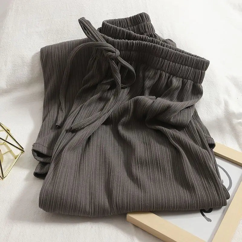 High Waist Wide Leg Trousers with Adjustable Drawstring – Vertical Stripe Palazzo Pants for Women 4