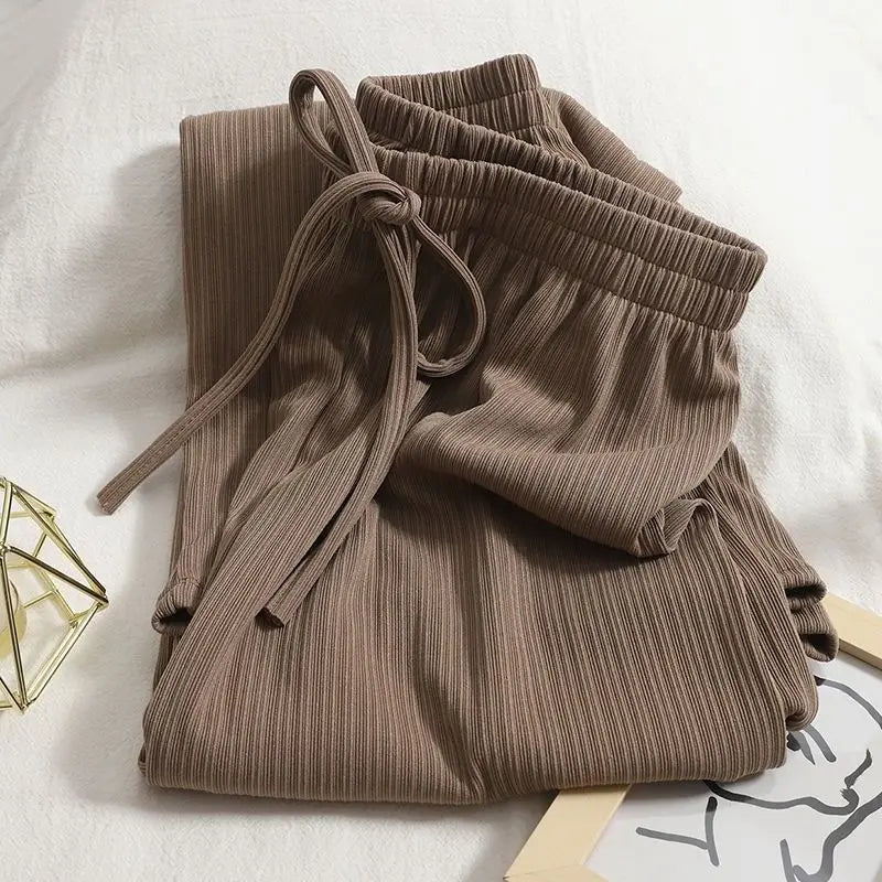 High Waist Wide Leg Trousers with Adjustable Drawstring – Vertical Stripe Palazzo Pants for Women 5