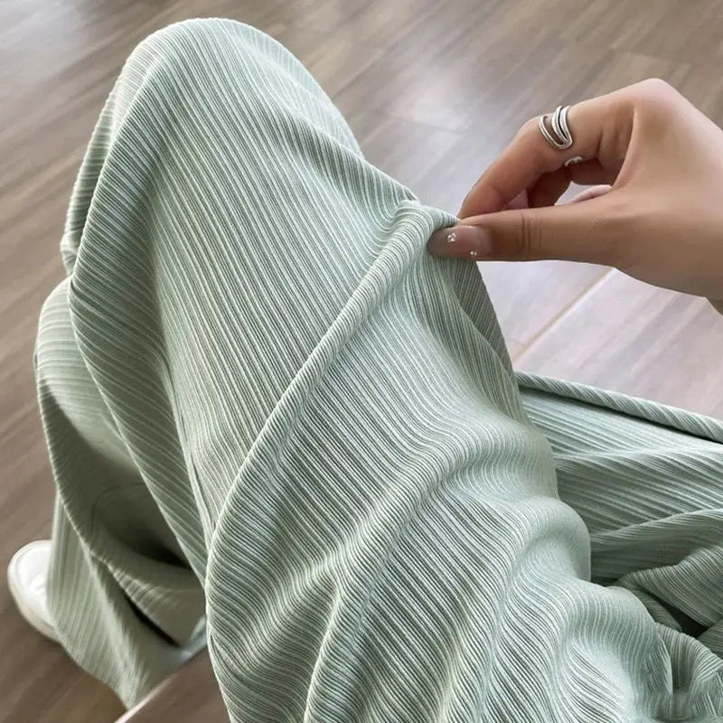 High Waist Wide Leg Trousers with Adjustable Drawstring – Vertical Stripe Palazzo Pants for Women 7