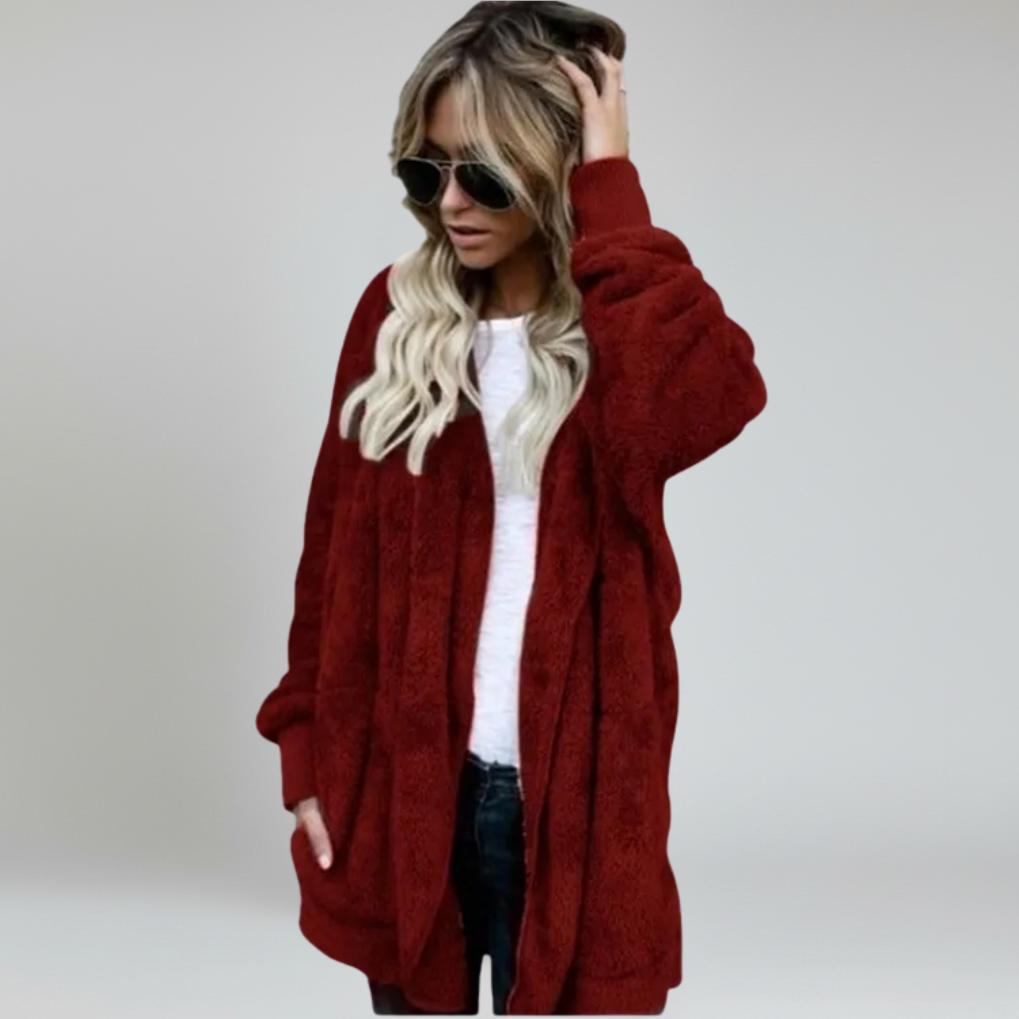 Burgundy Hooded Cardigan – Plush Warmth