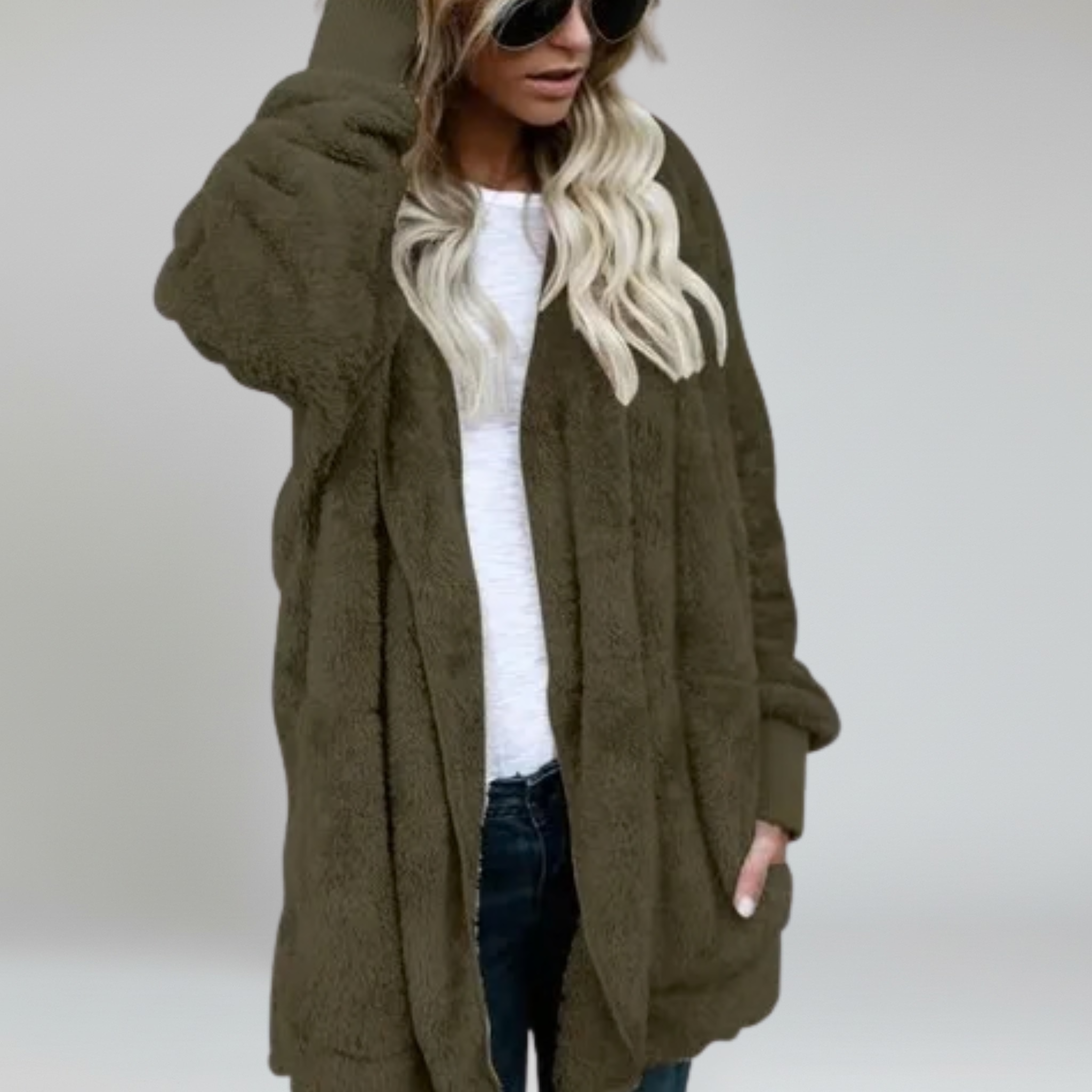 Army GreenHooded Cardigan – Plush Warmth