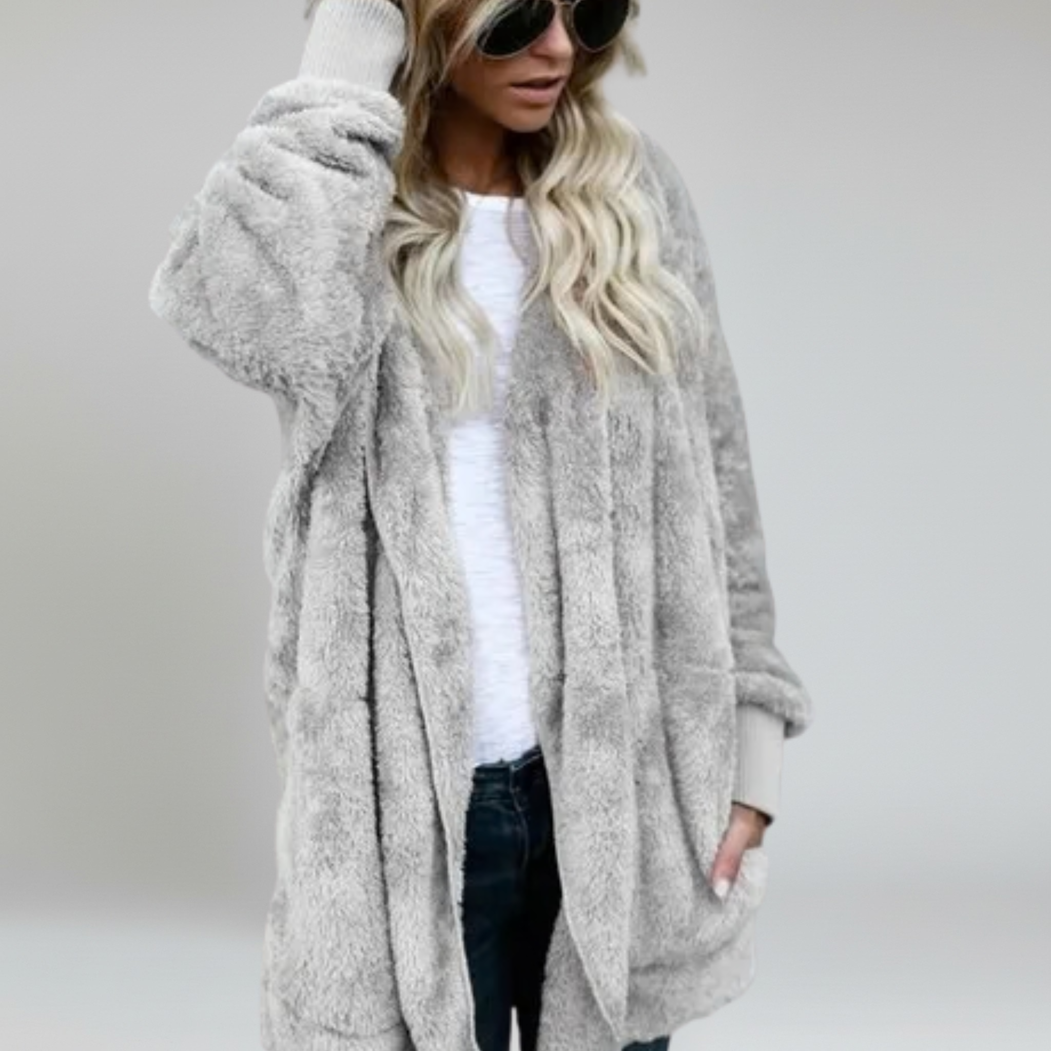 Grey Hooded Cardigan – Plush Warmth