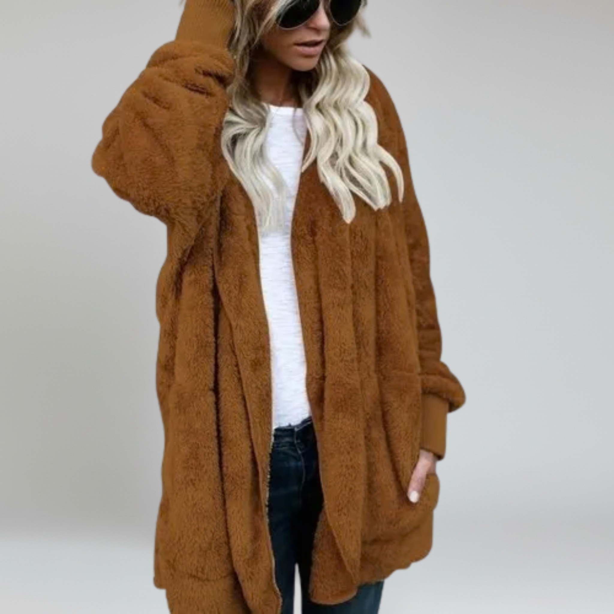 Brown Hooded Cardigan – Plush Warmth