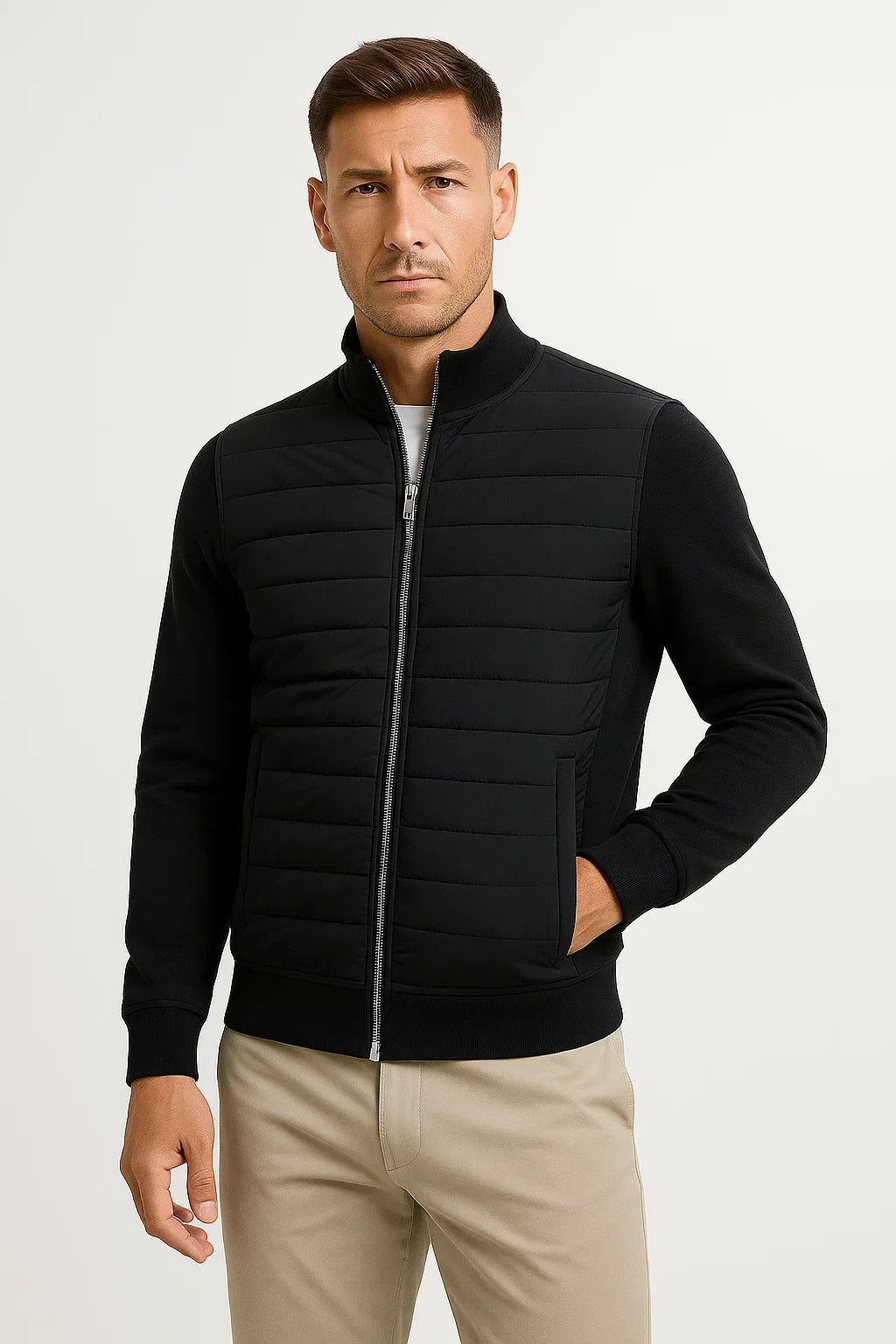 Jacket – Mens – Autumn & Winter – Men's Hybrid Quilted Jacket with Knitted Sleeves – Montford Co 0