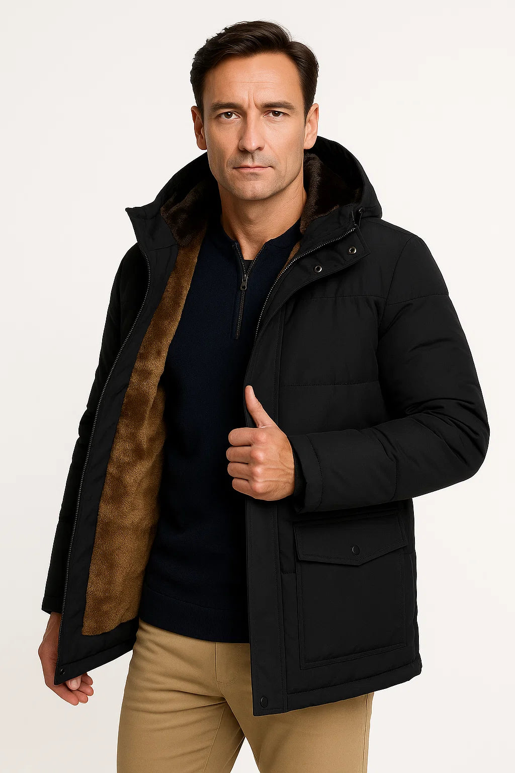 Jacket – Mens – Autumn & Winter – Men's Winter Jacket in Black Oversized with Thick Padded Hood – Montford Co 0