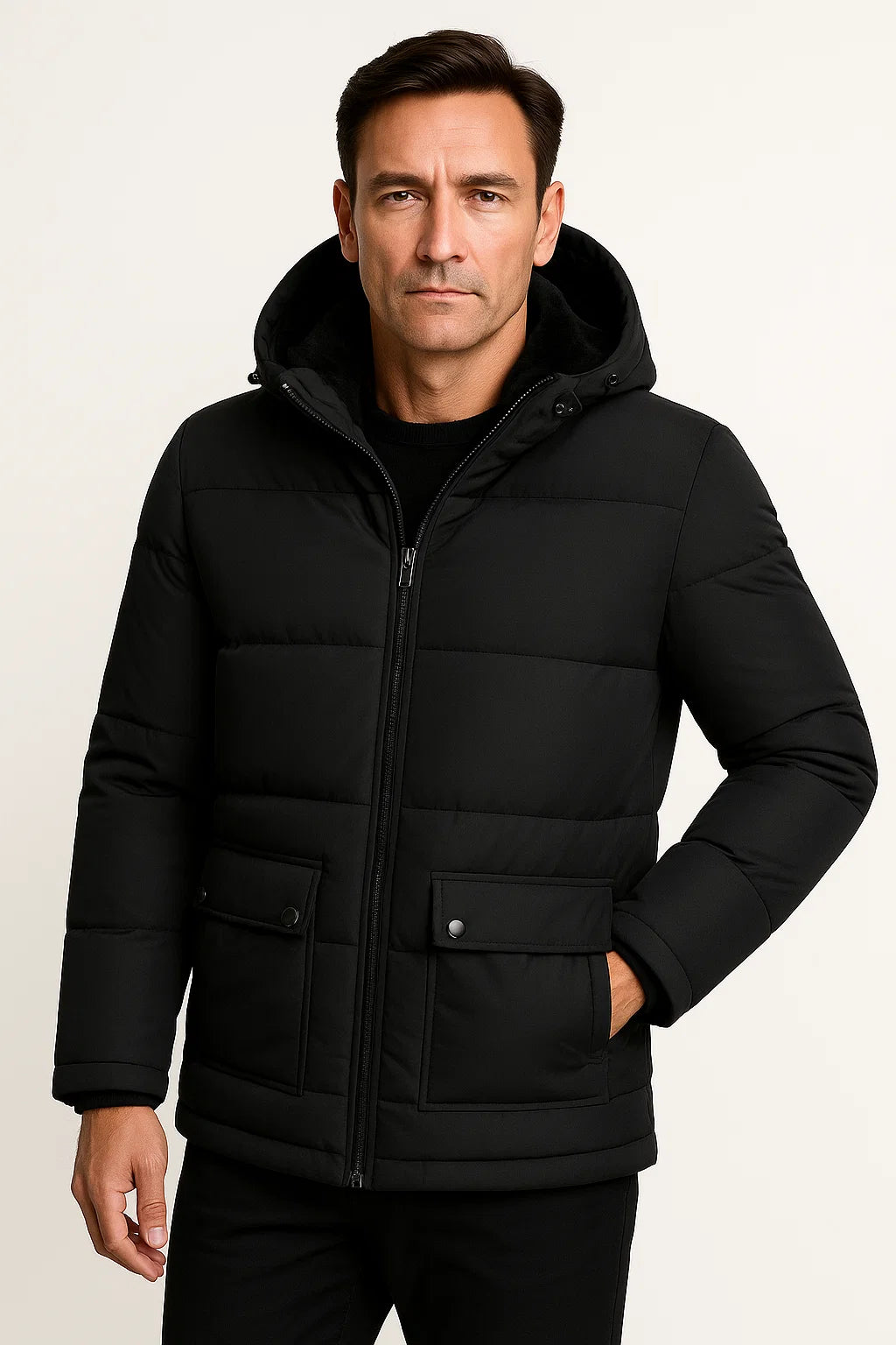 Jacket – Mens – Autumn & Winter – Men's Winter Jacket in Black Oversized with Thick Padded Hood – Montford Co 3