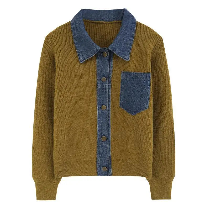 Knitted Cardigan – Denim Splicing – Cozy Winter Layering Style 2