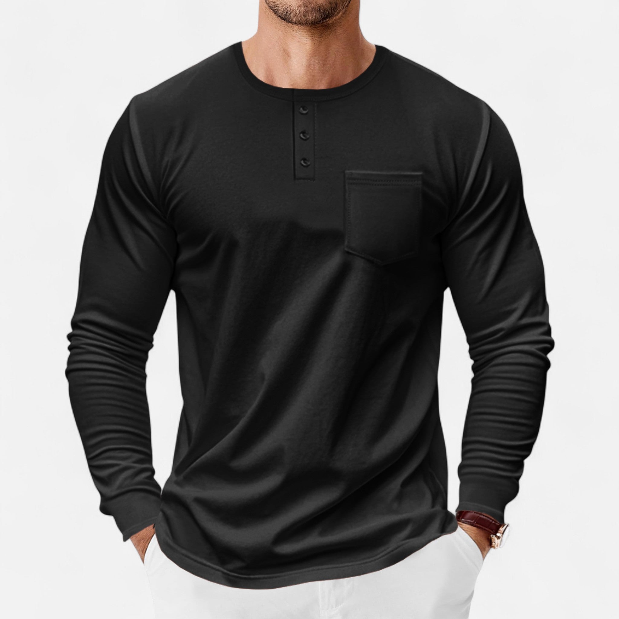 Long Sleeve Henley Shirt – Slim Fit – Versatile Casual Style 0