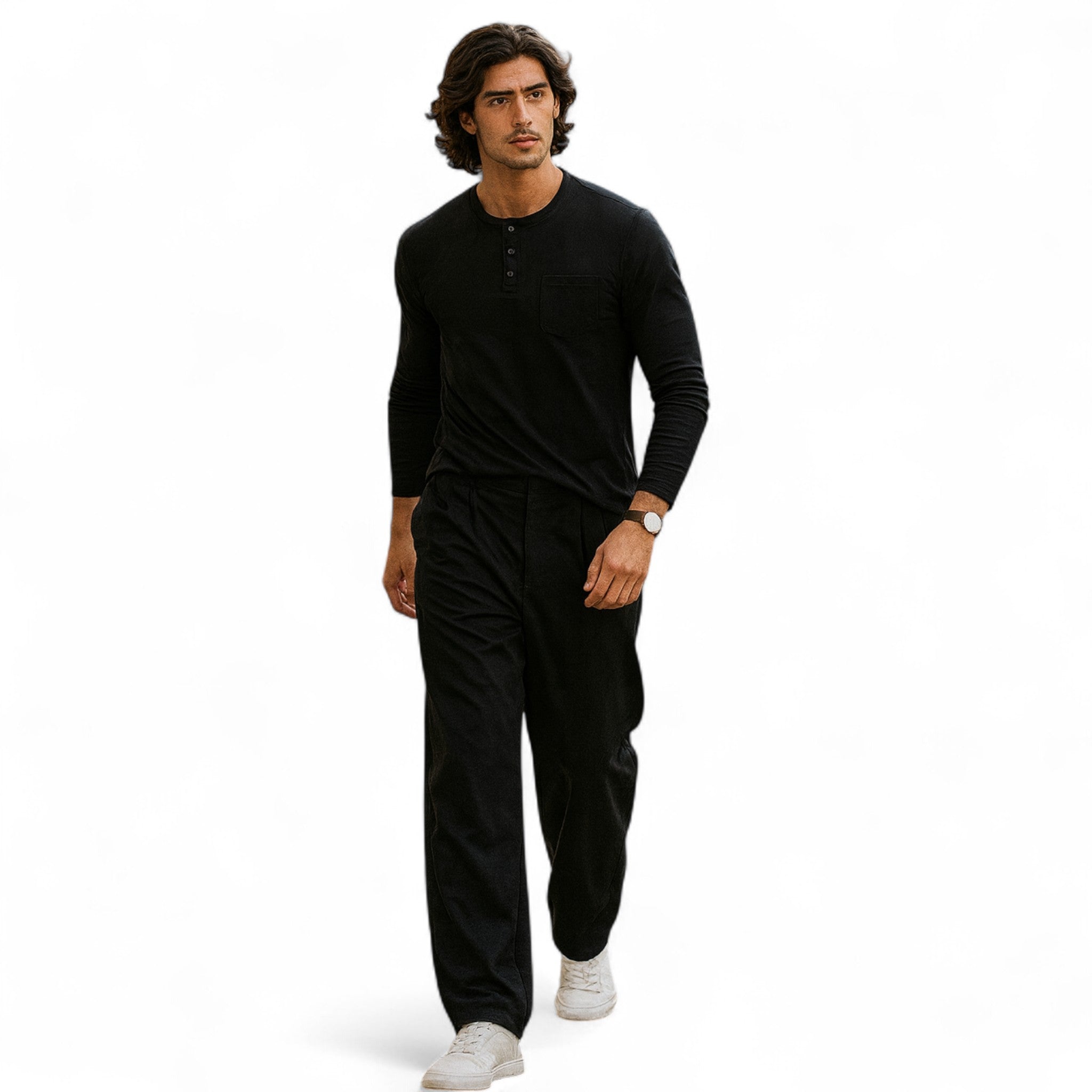 Long Sleeve Henley Shirt – Slim Fit – Versatile Casual Style 1