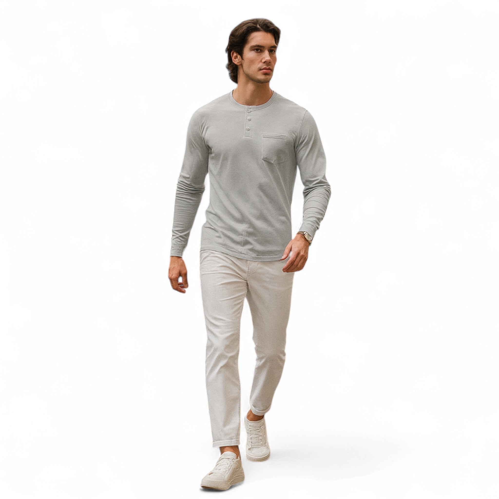 Long Sleeve Henley Shirt – Slim Fit – Versatile Casual Style 3