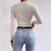 Long Sleeve Ruched Crop Top for Women – Slim Fit Soft Waffle Knit T-Shirt, Casual Style 3