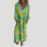Maxi Dress with Sleeves – Flattering V-Neckline – Chic Beach Style 1