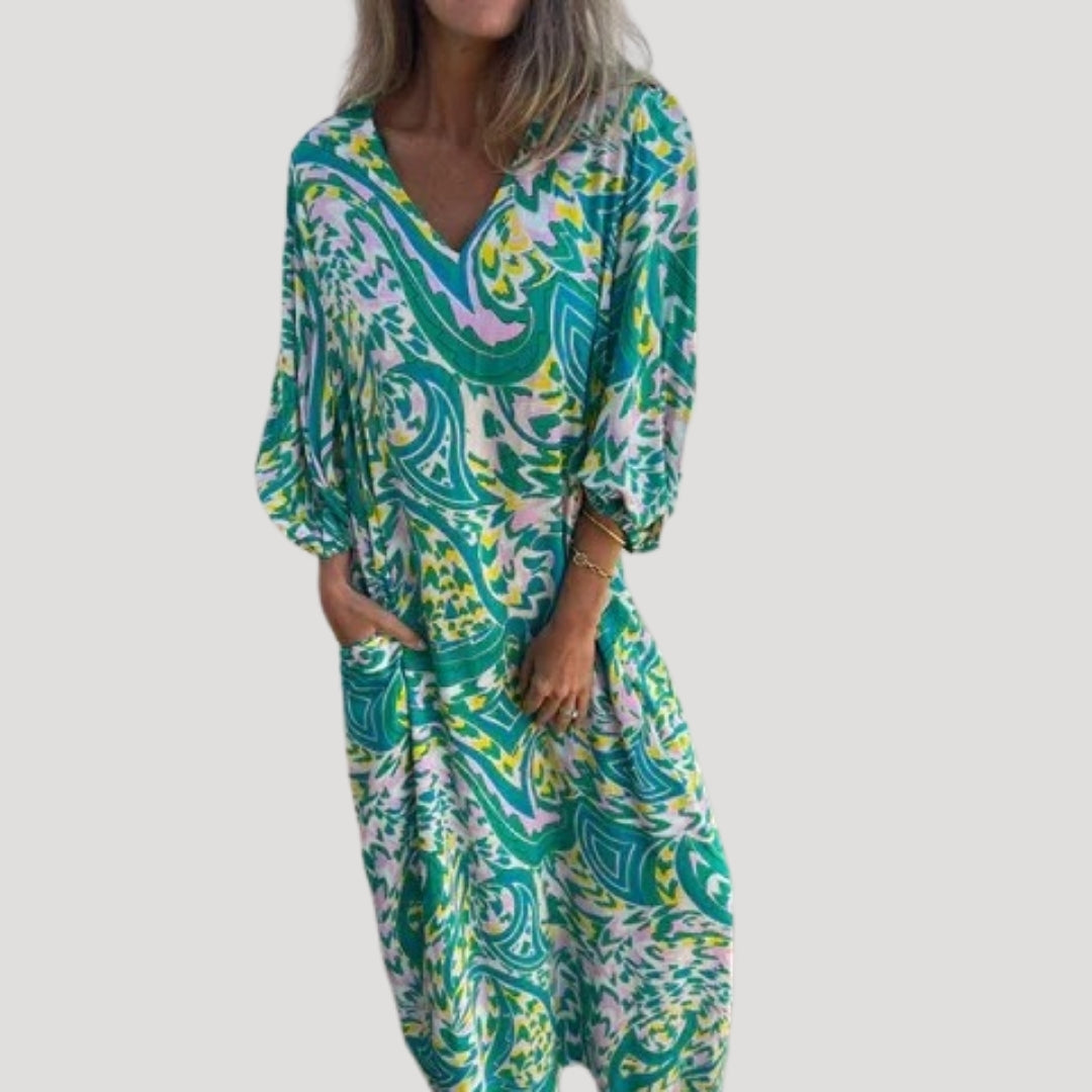 Maxi Dress with Sleeves – Flattering V-Neckline – Chic Beach Style 2