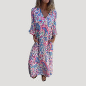Maxi Dress with Sleeves – Flattering V-Neckline – Chic Beach Style 9