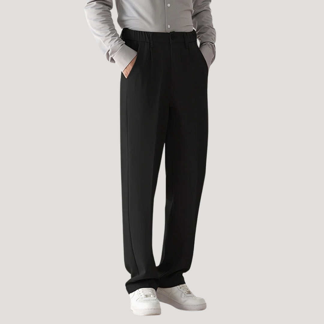 Men's Casual Trousers with Elastic Waist and Straight Leg Fit – Comfortable Smart Chinos for Office and Everyday Wear 0