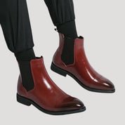 Men's Chelsea Boots in Leather with Chunky Heel – Slip-On Design with Elastic Side Panels and Cap Toe Style 0
