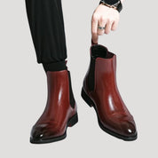 Men's Chelsea Boots in Leather with Chunky Heel – Slip-On Design with Elastic Side Panels and Cap Toe Style 1