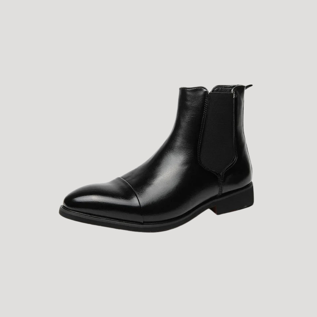 Men's Chelsea Boots in Leather with Chunky Heel – Slip-On Design with Elastic Side Panels and Cap Toe Style 4