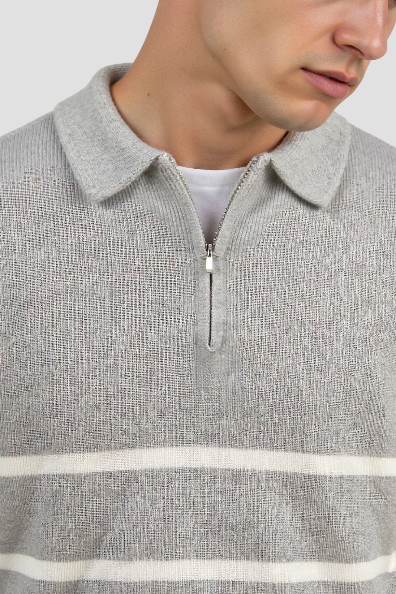 Men's Half Zip Striped Wool Blend Sweater 3
