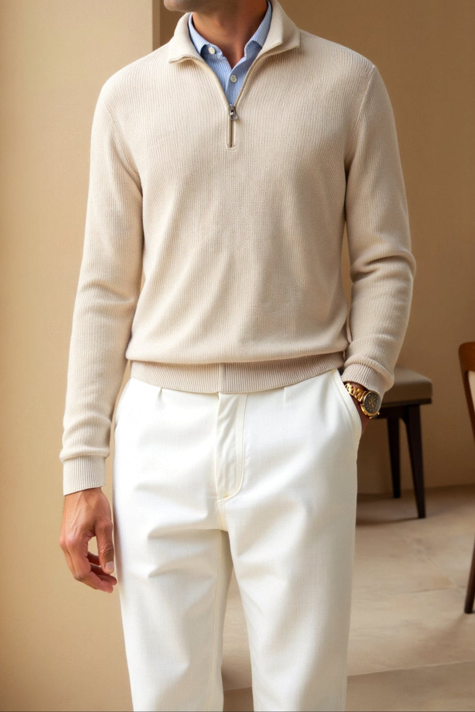 Men's Quarter Zip Sweater - Classic Knitted Wool Design 2