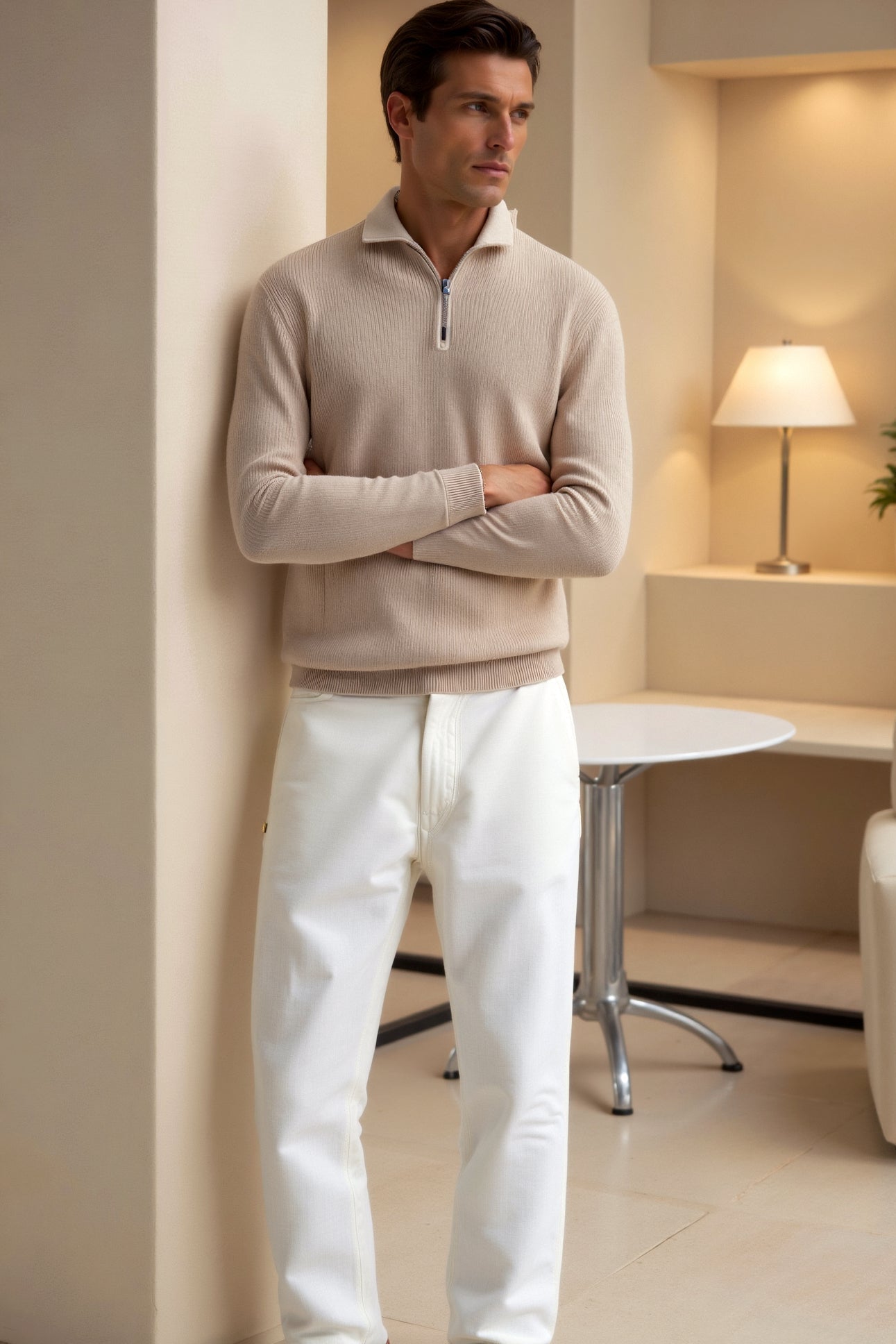 Men's Quarter Zip Sweater - Classic Knitted Wool Design 3