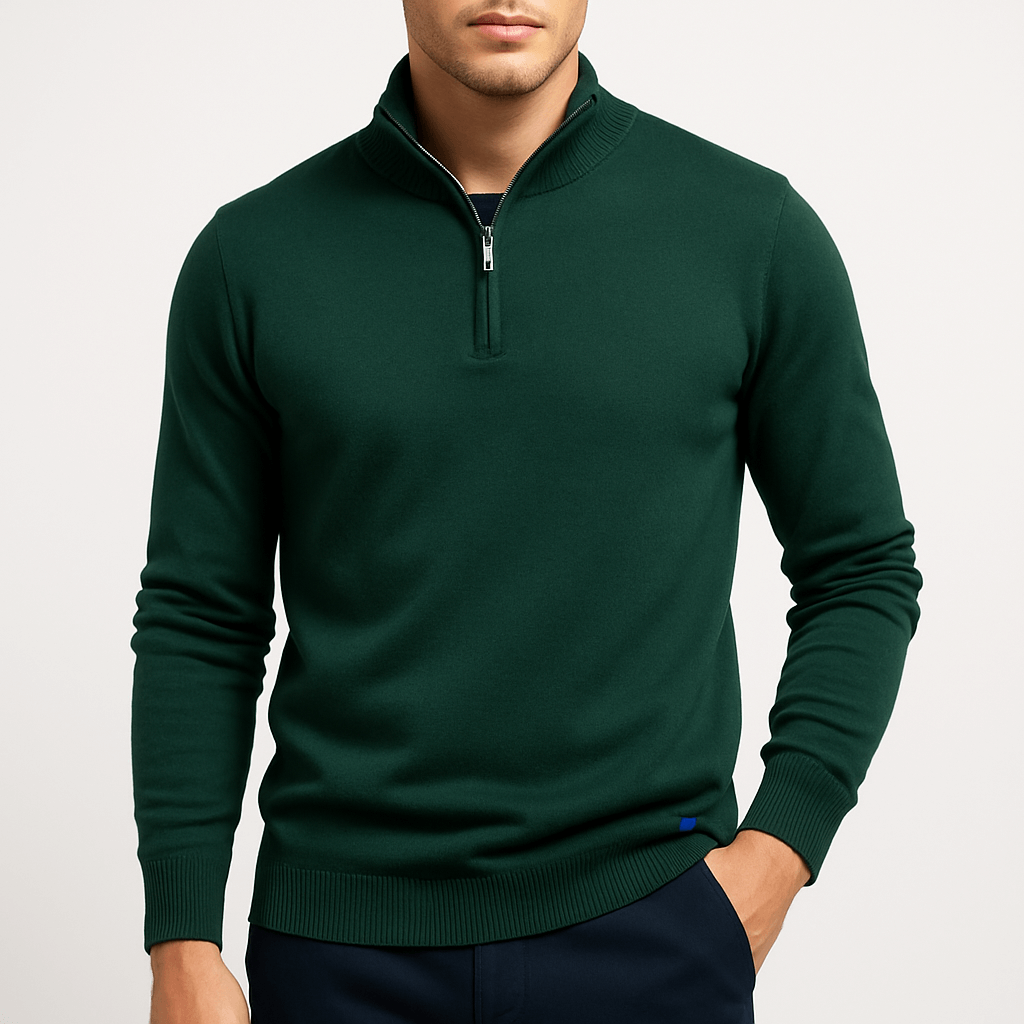 Men's Quarter Zip Sweater - Fitted Knit Design 0