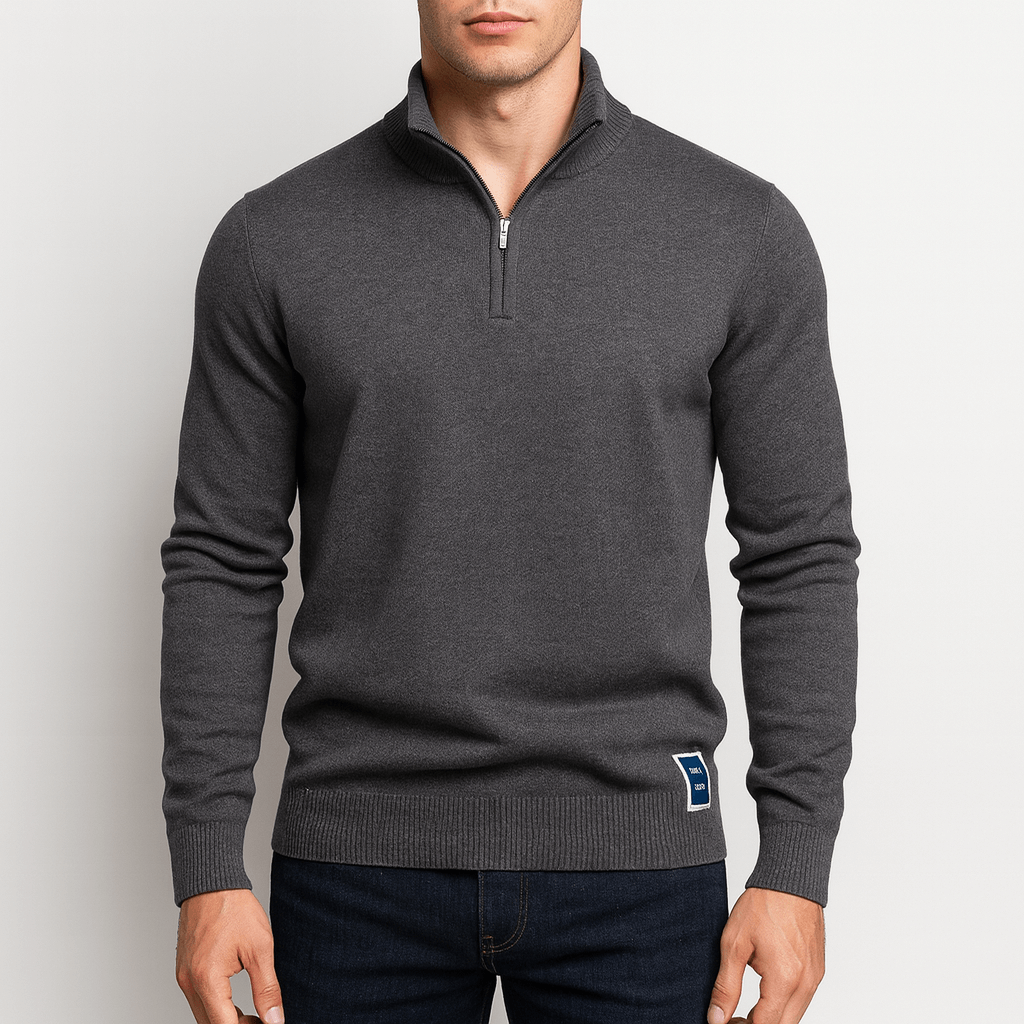 Men's Quarter Zip Sweater - Fitted Knit Design 1