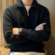 Men's Quarter Zip Sweater - Soft Cotton Knit with Ribbed Texture for Versatile Layering and Comfort 5