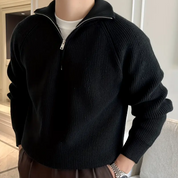 Men's Quarter Zip Sweater - Soft Cotton Knit with Ribbed Texture for Versatile Layering and Comfort 8