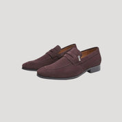 Men's Suede Penny Loafers – Slip-On Brown Loafer Shoes with Low Stacked Heel for Smart Casual Style 0