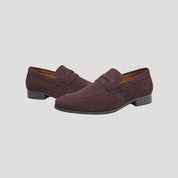 Men's Suede Penny Loafers – Slip-On Brown Loafer Shoes with Low Stacked Heel for Smart Casual Style 2