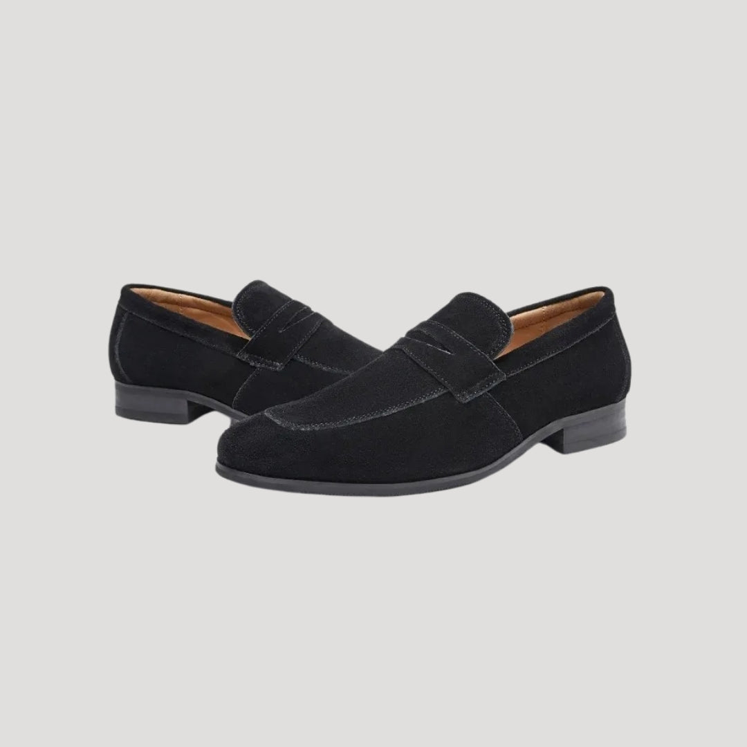 Men's Suede Penny Loafers – Slip-On Brown Loafer Shoes with Low Stacked Heel for Smart Casual Style 3