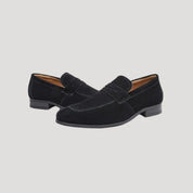 Men's Suede Penny Loafers – Slip-On Brown Loafer Shoes with Low Stacked Heel for Smart Casual Style 3