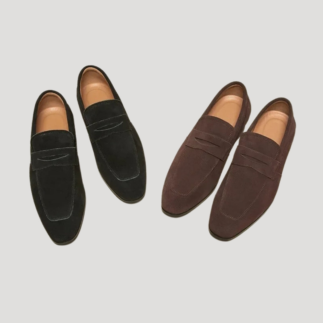 Men's Suede Penny Loafers – Slip-On Brown Loafer Shoes with Low Stacked Heel for Smart Casual Style 4