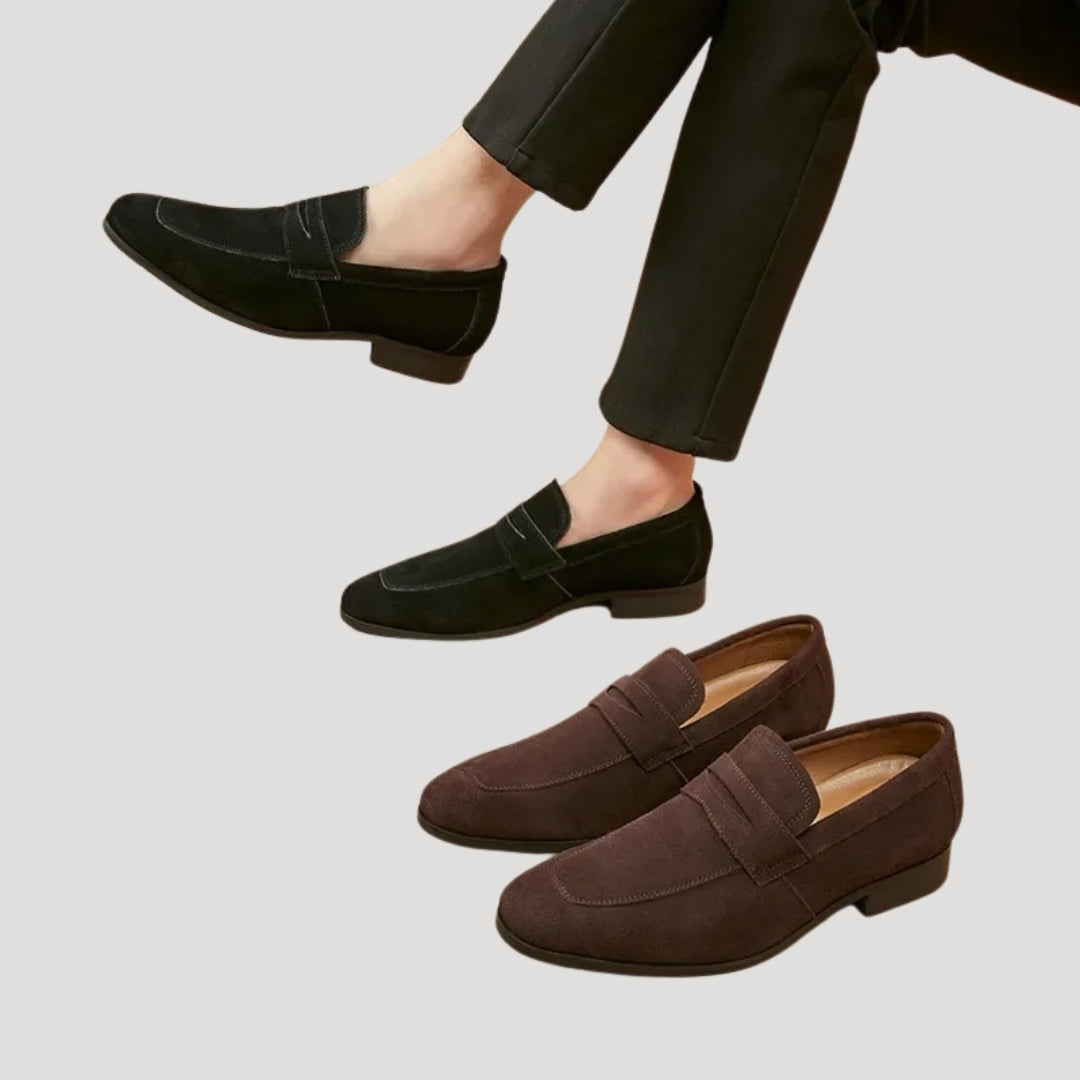 Men's Suede Penny Loafers – Slip-On Brown Loafer Shoes with Low Stacked Heel for Smart Casual Style 5