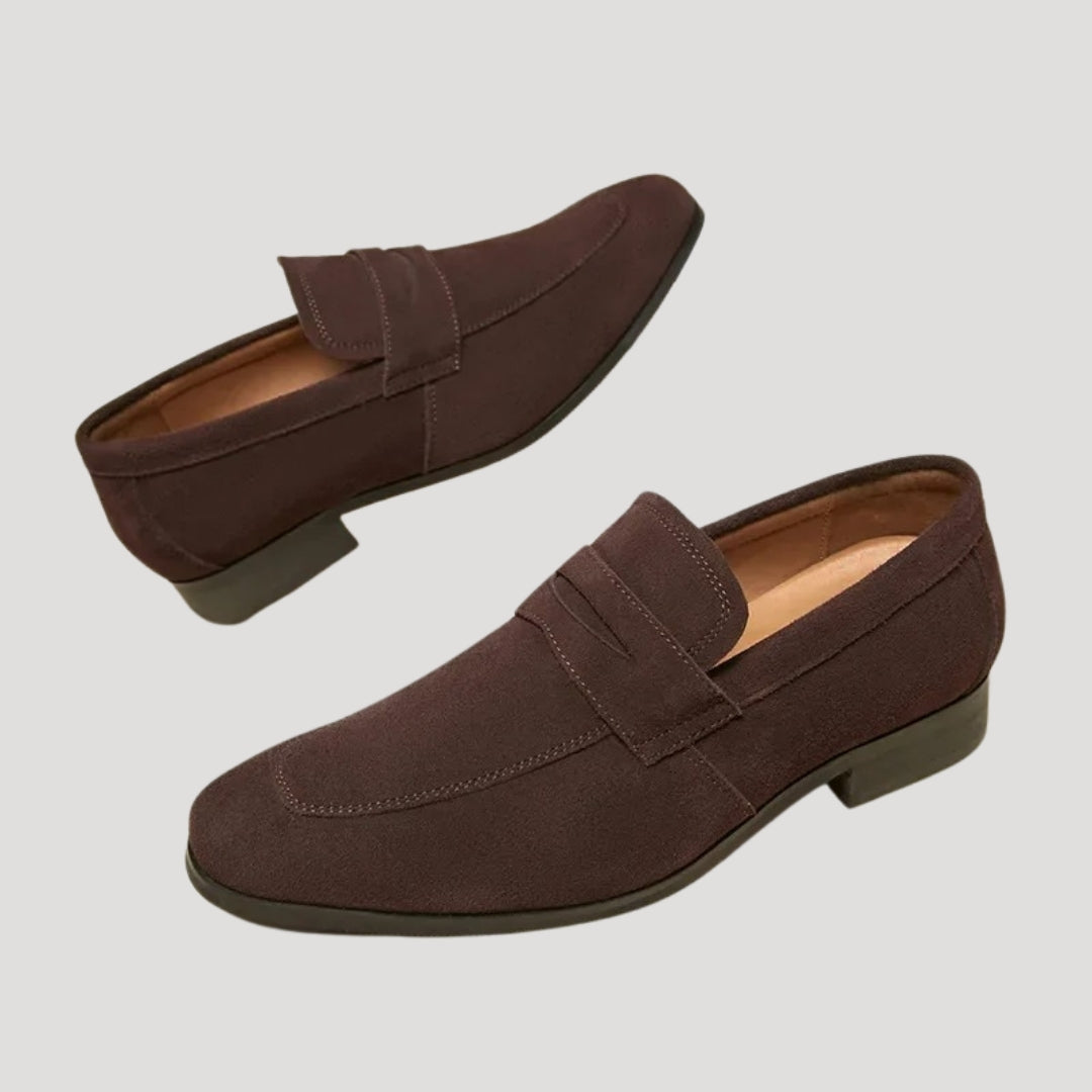 Men's Suede Penny Loafers – Slip-On Brown Loafer Shoes with Low Stacked Heel for Smart Casual Style 6