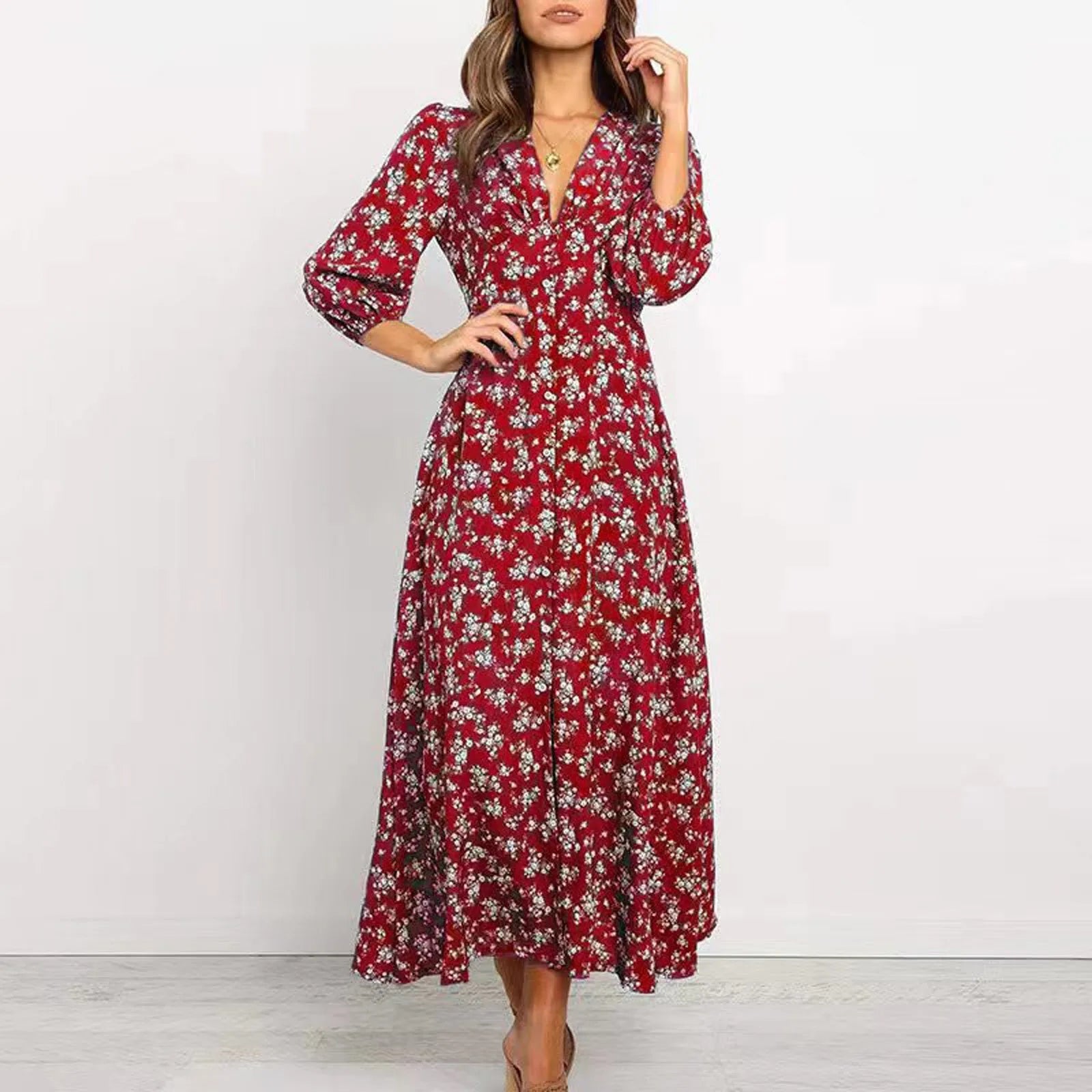Midi Dress – Button Front Floral Print – Effortless Summer Charm 0