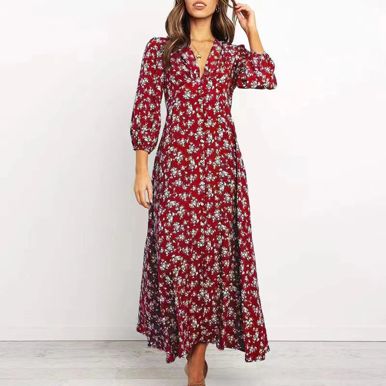 Midi Dress – Button Front Floral Print – Effortless Summer Charm 1