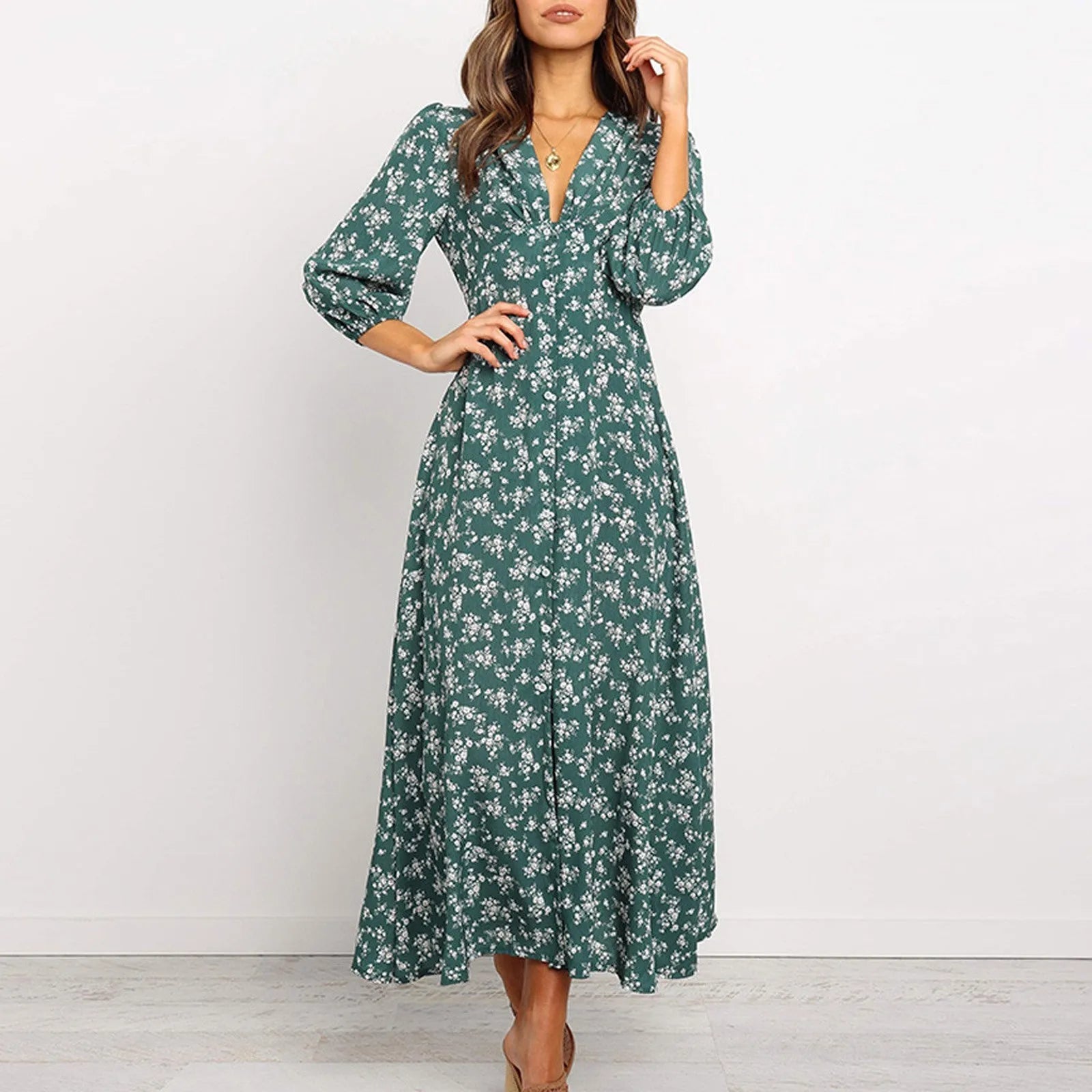 Midi Dress – Button Front Floral Print – Effortless Summer Charm 3
