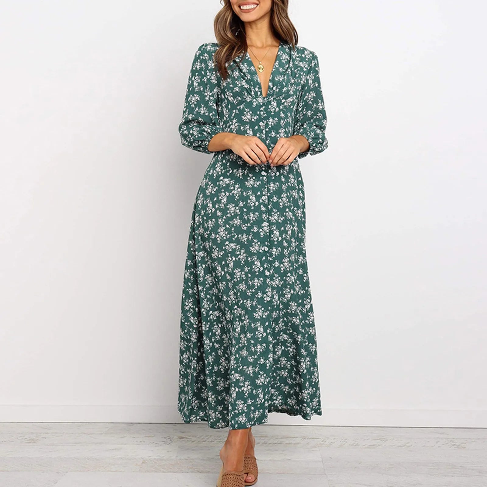 Midi Dress – Button Front Floral Print – Effortless Summer Charm 4