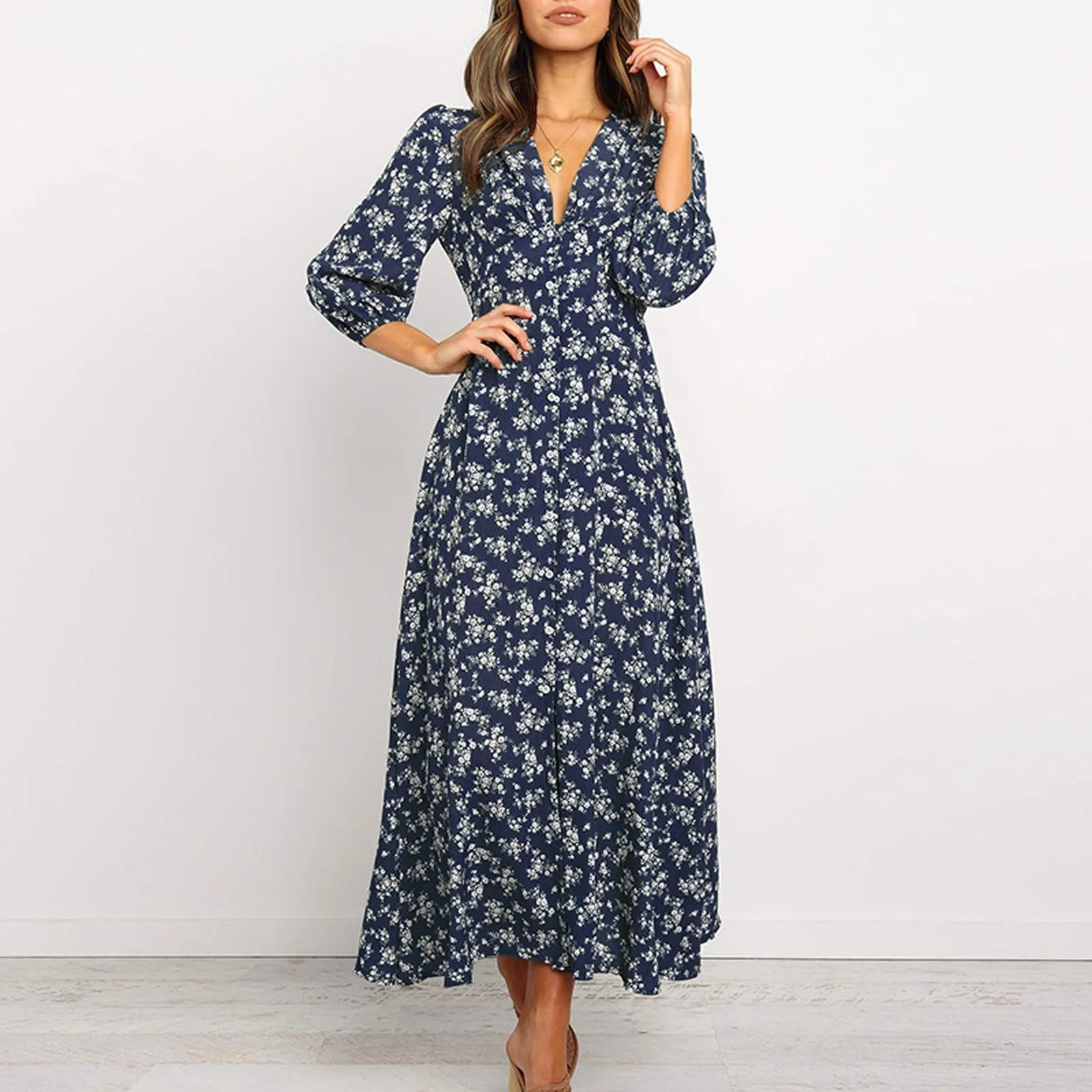Midi Dress – Button Front Floral Print – Effortless Summer Charm 5