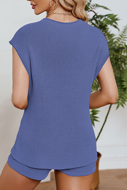 Knit Lounge Set – Sleeveless Top & Shorts – Casual Summer Style