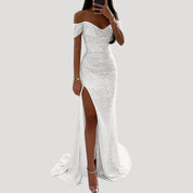 Off-Shoulder Maxi Dress – Sequin Detail – Elegant Wedding Guest Look 5