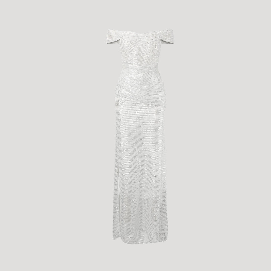 Off-Shoulder Maxi Dress – Sequin Detail – Elegant Wedding Guest Look 6